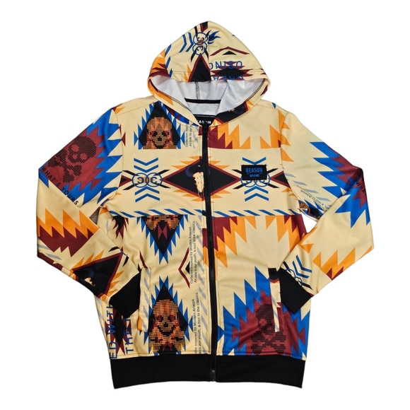 Reason Men's Aztec Skull Anorak Full Zip Hoodie Size Small Streetwear - Picture 1 of 8